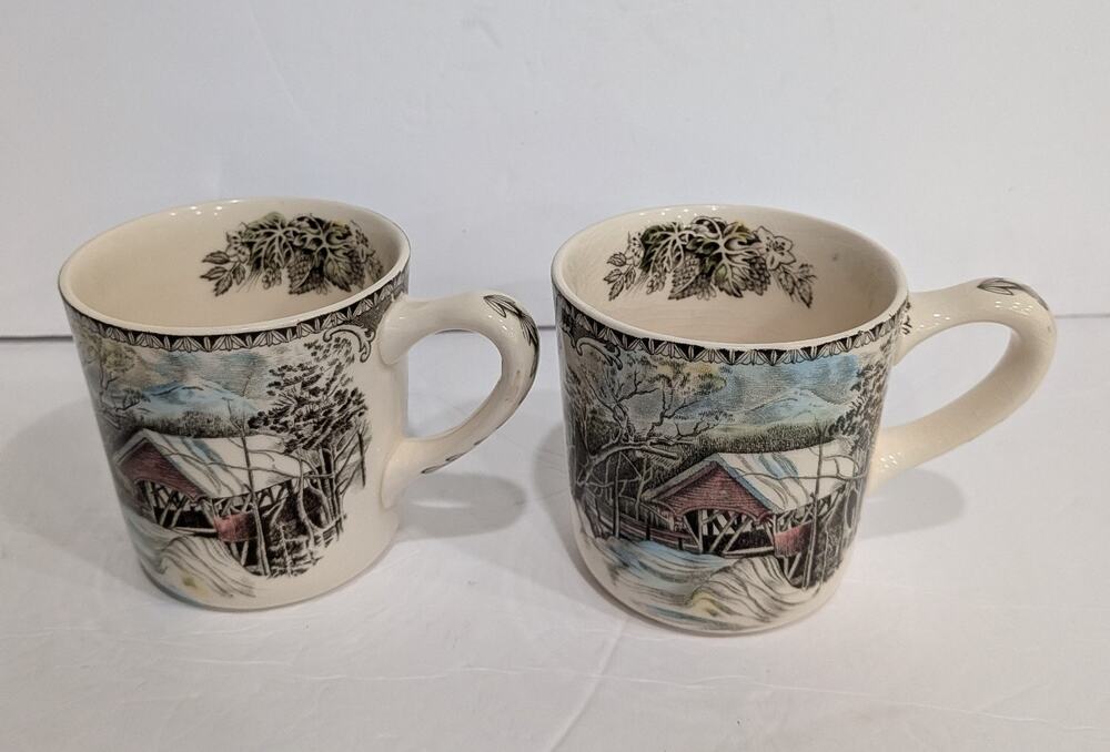 Set of 2 Johnson Brothers FRIENDLY VILLAGE Mug 3 1/4" The Covered Bridge England